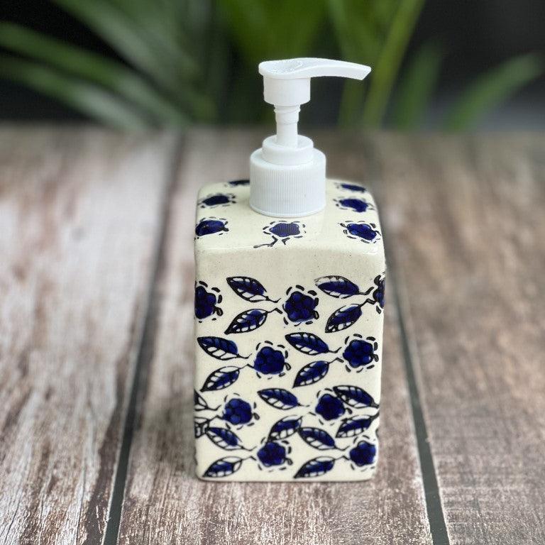Blue Floral Soap Dispenser - Clayful Homes