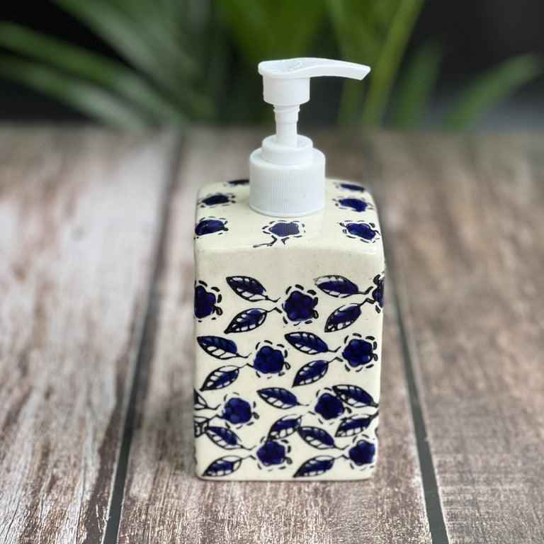 Blue Floral Soap Dispenser - Clayful Homes