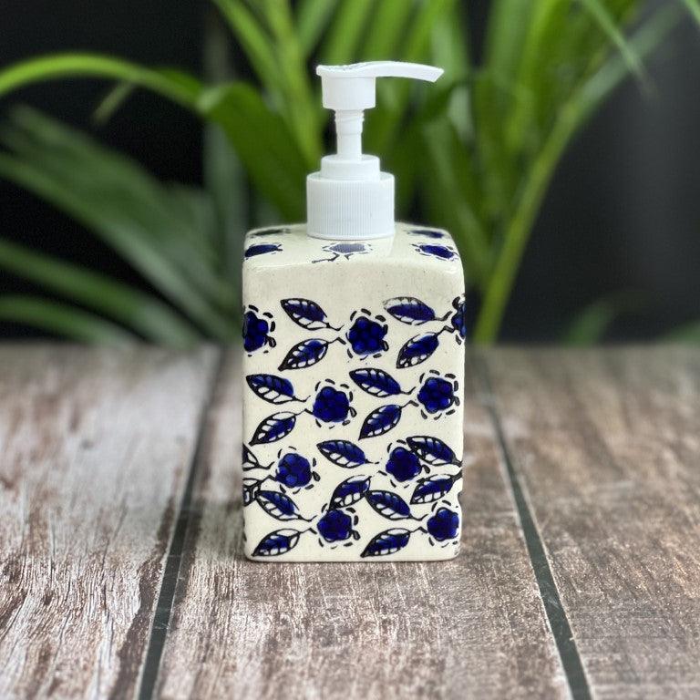 Blue Floral Soap Dispenser - Clayful Homes