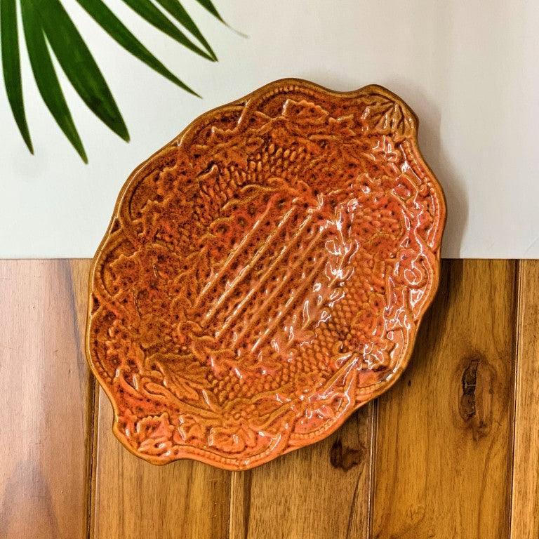 Ceramic Starter Plate Serving Platter Tray Antique (Orange , 28cm L x 18,5cm W x 3cm H ) - Clayful Homes