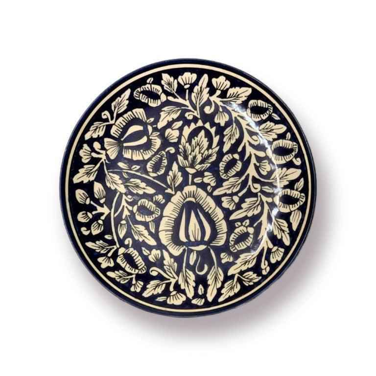 Hand Painted Ceramic Dinner Plates (10 Inch, Set of 6, Dishwasher & Microwave Safe, Mughal Blue) - Clayful Homes