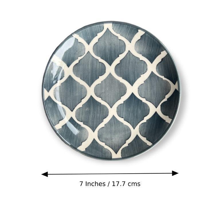 Hand Painted Side / Quarter Plates (7 Inch, Set of 6, Grey, Microwave Safe) - Clayful Homes