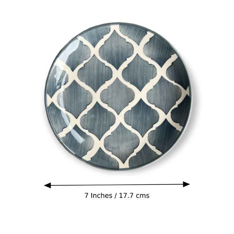 Hand Painted Side / Quarter Plates (7 Inch, Set of 6, Grey, Microwave Safe) - Clayful Homes
