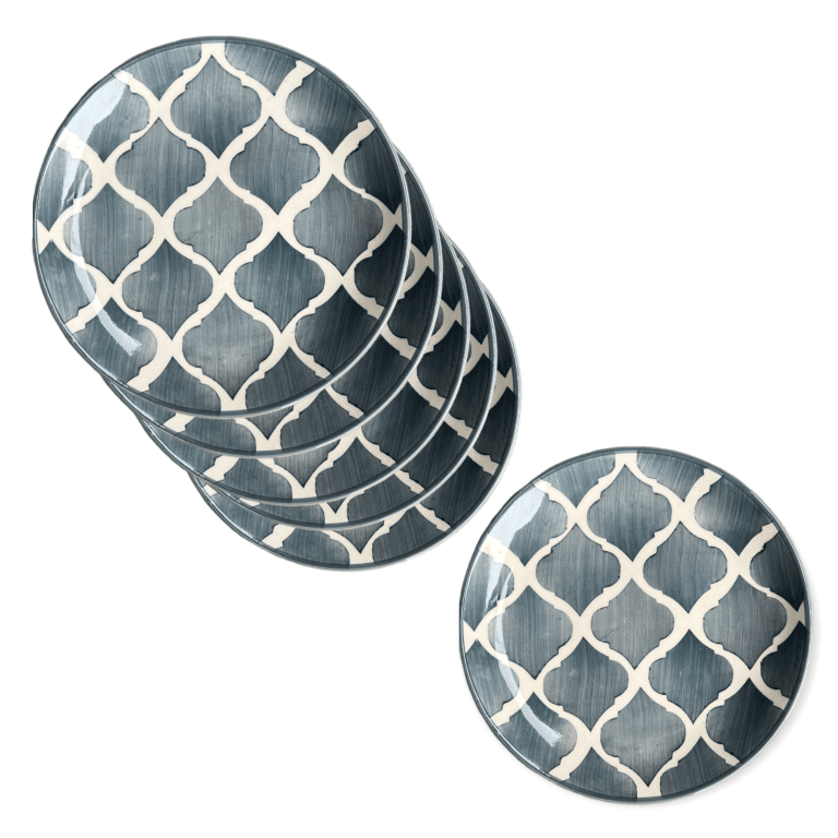 Hand Painted Side / Quarter Plates (7 Inch, Set of 6, Grey, Microwave Safe) - Clayful Homes