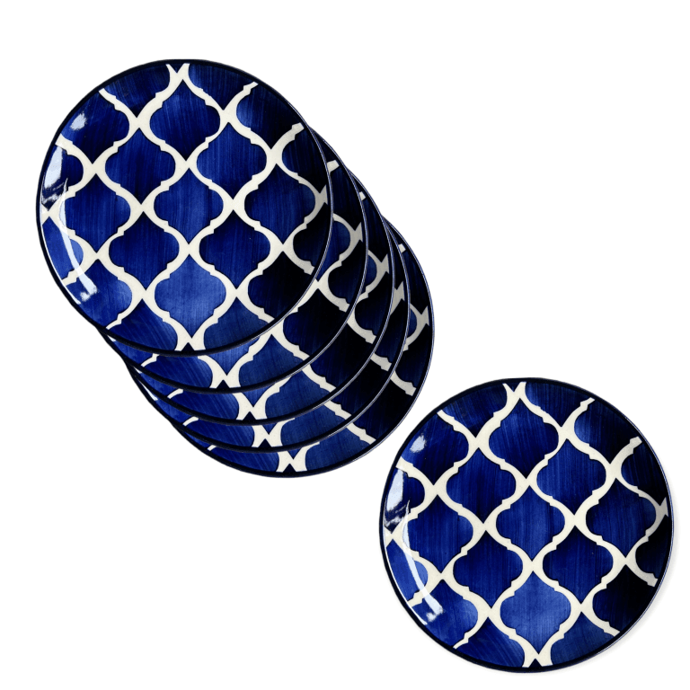 Hand Painted Side / Quarter Plates (7 Inch, Set of 6, Blue ,Microwave Safe) - Clayful Homes