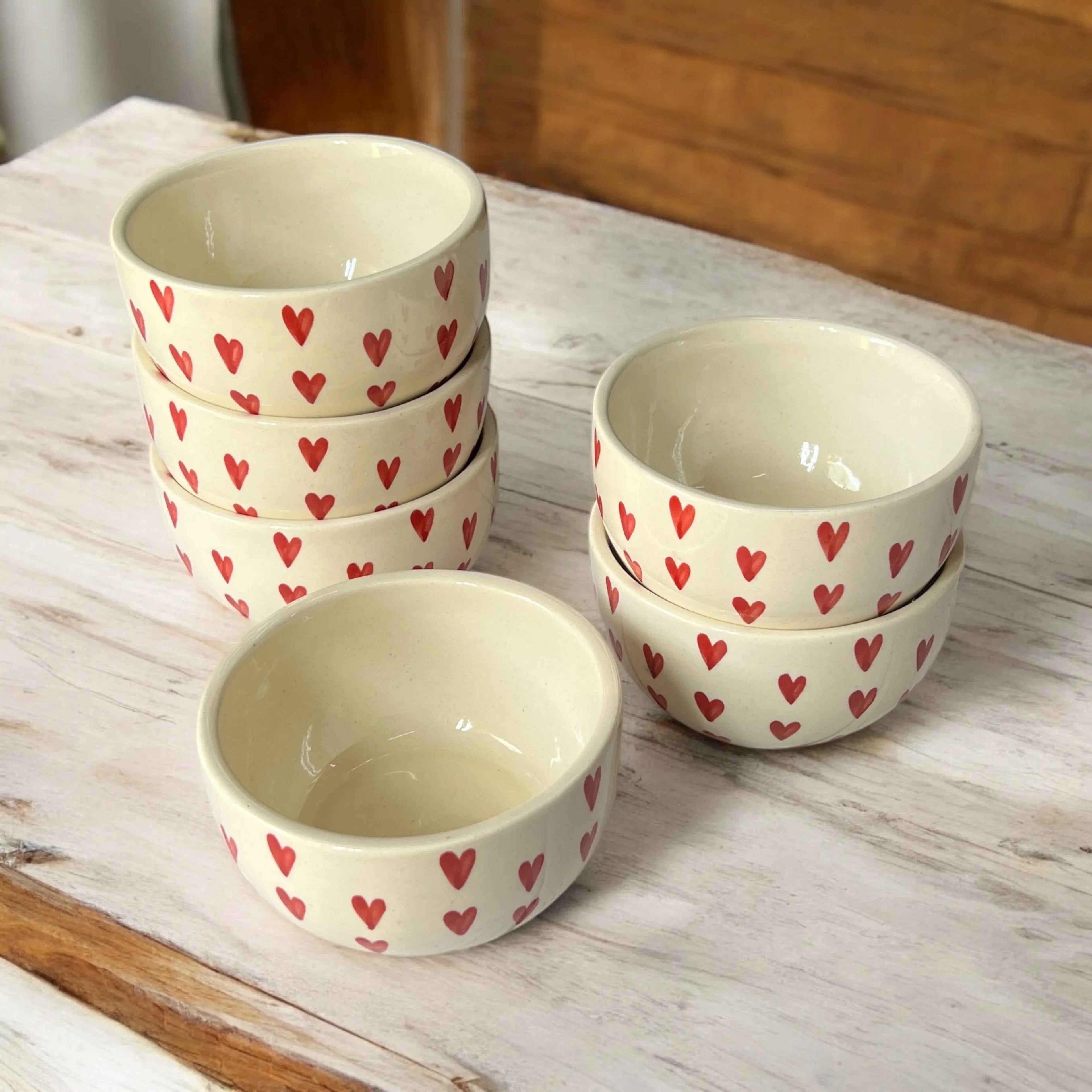 Red Heart Ceramic Soup Bowls (Set of 6) - Clayful Homes