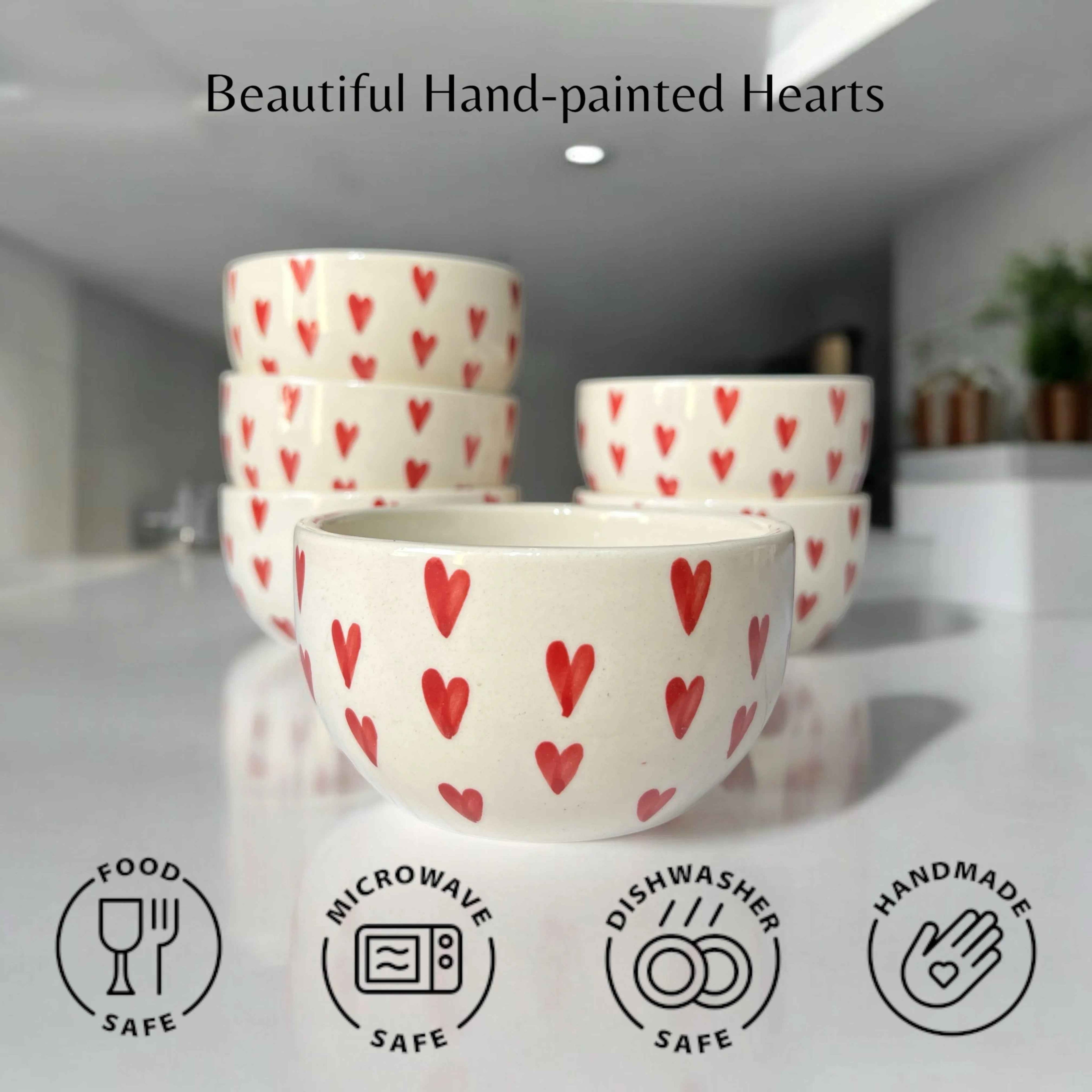 Red Heart Ceramic Soup Bowls (Set of 6) - Clayful Homes