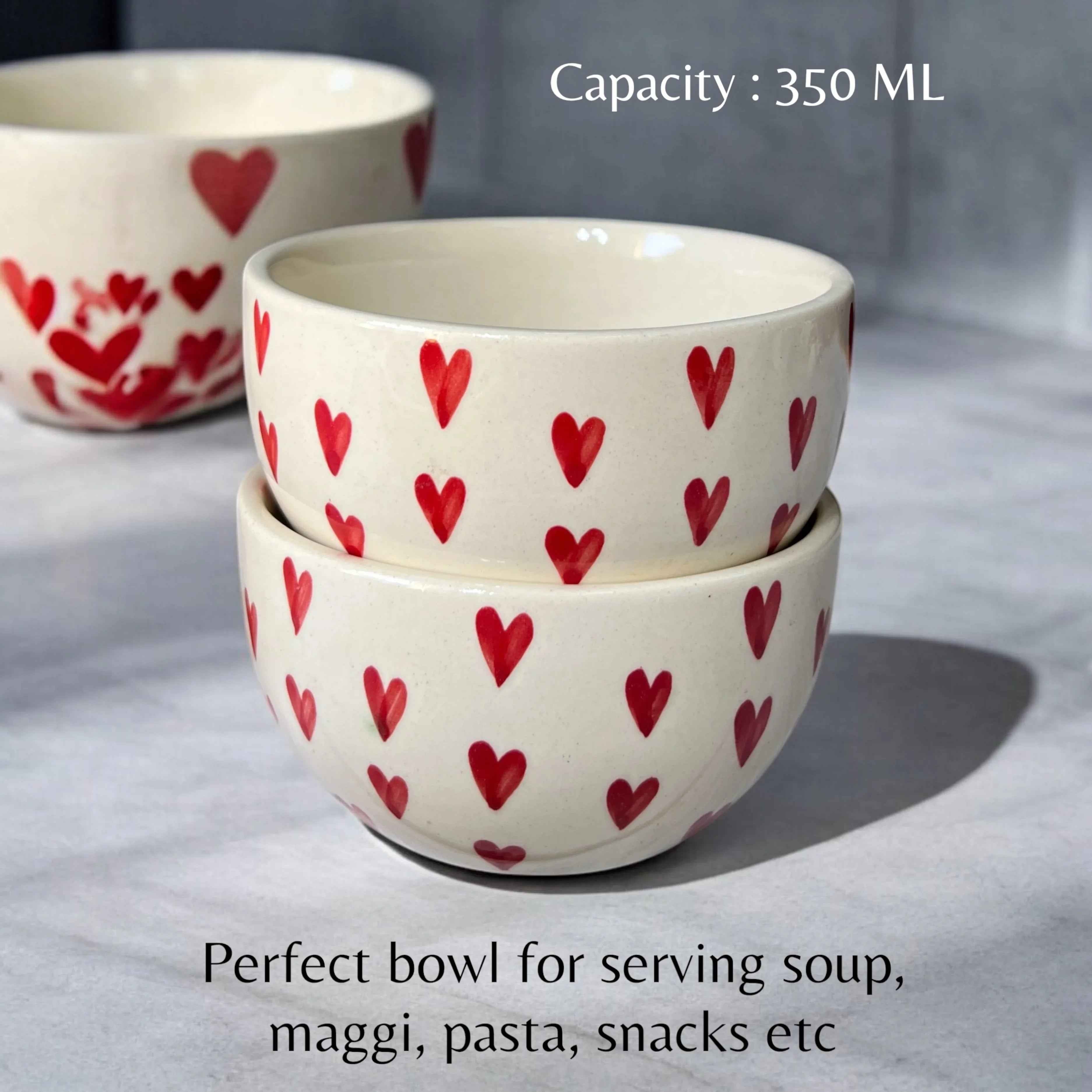 Red Heart Ceramic Soup Bowls (Set of 6) - Clayful Homes