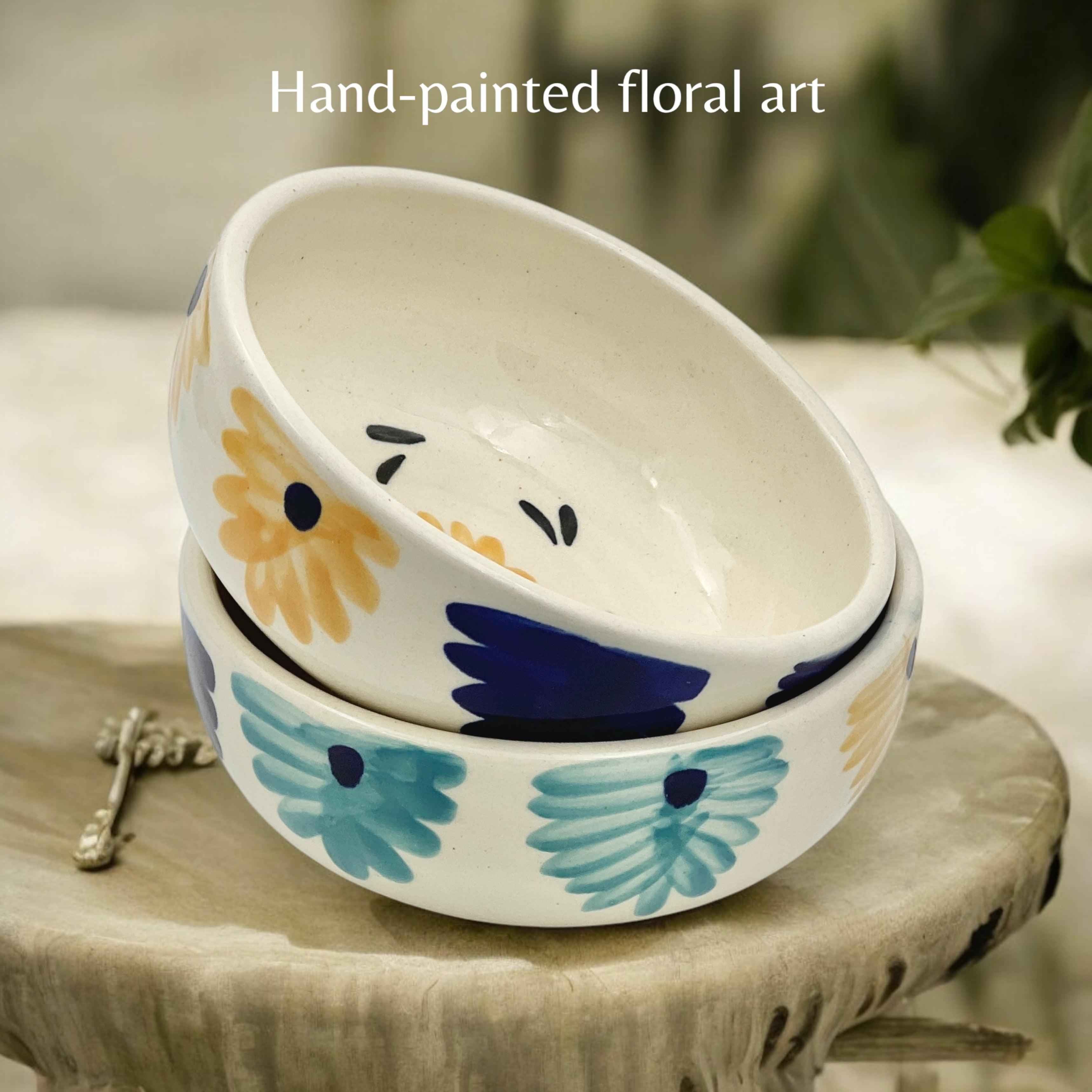 Yellow Blue Flower Soup Bowls - Clayful Homes