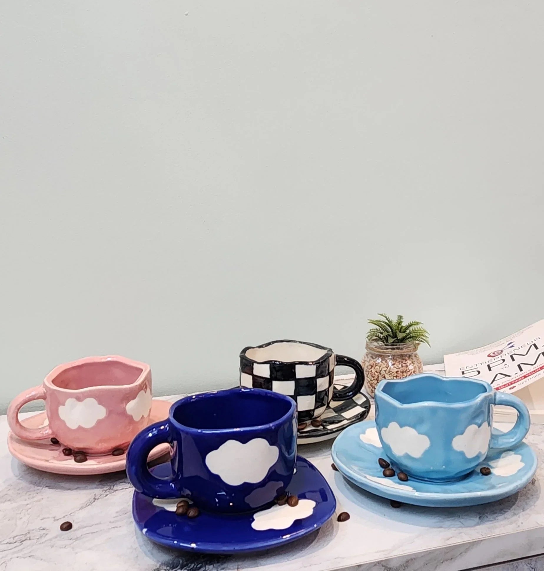 Get 4 @ Cost of 3! Ceramic Coffee & Tea Designer Mugs with Saucer