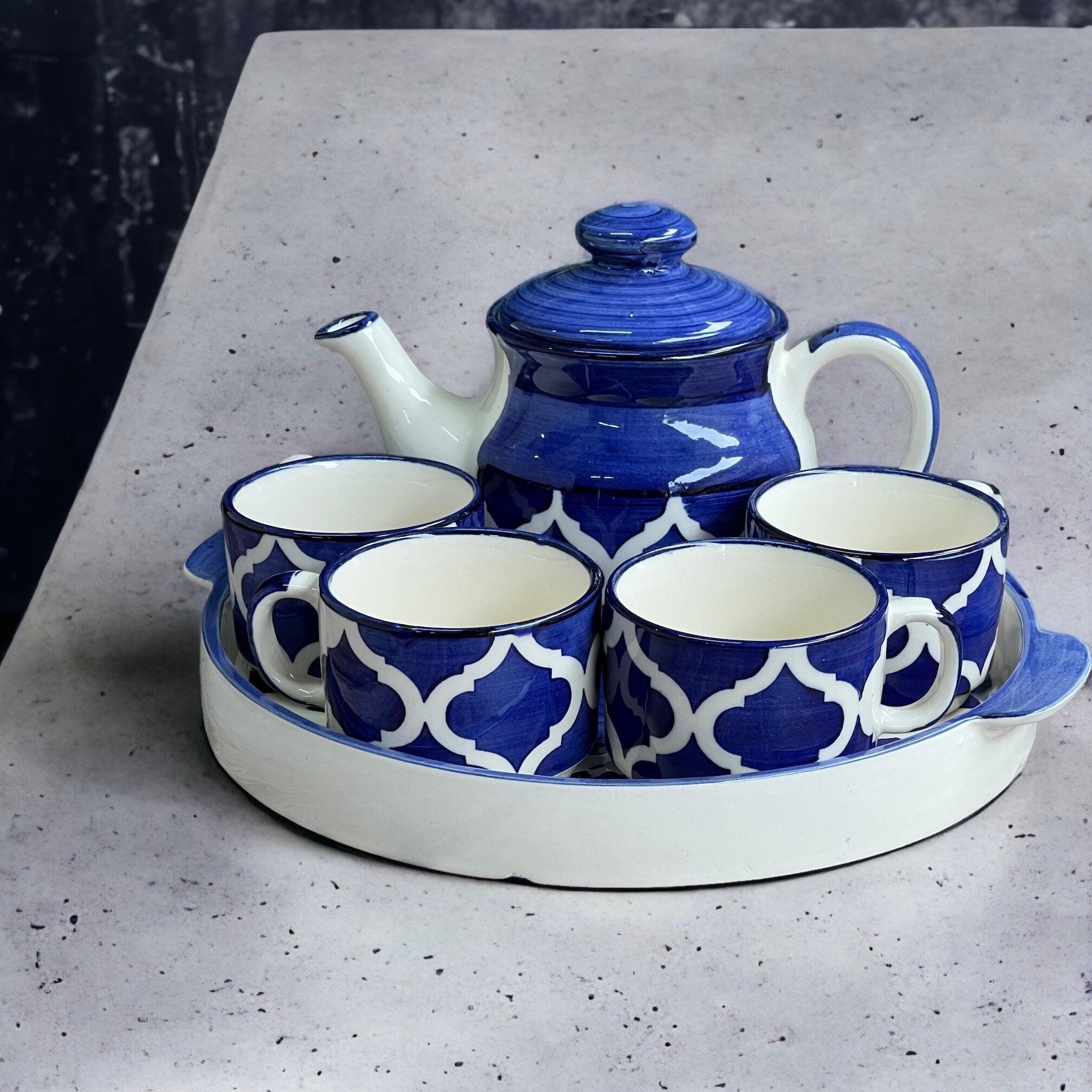 Four Royal Blue Teapot Set - Clayful Homes