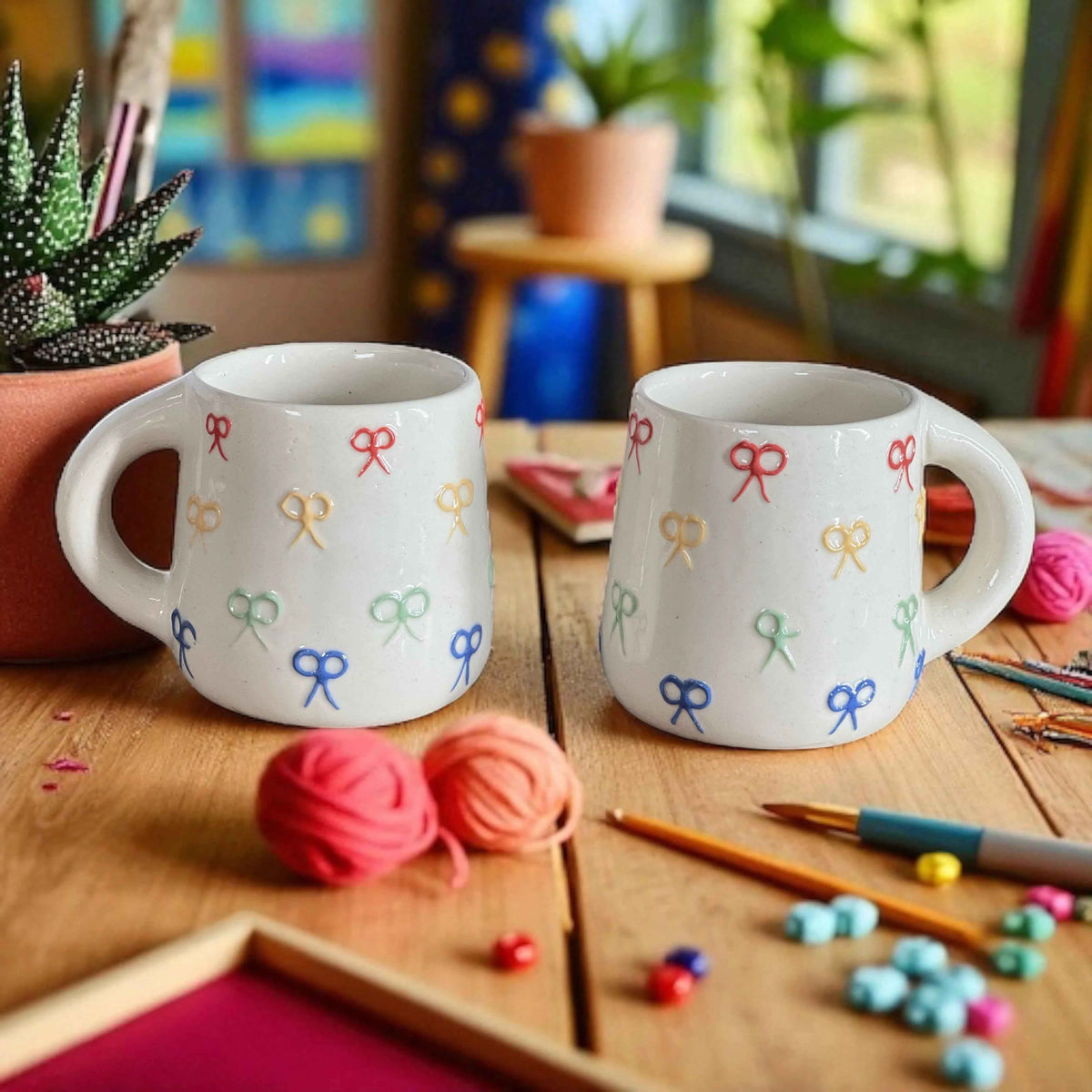 Rainbow Ribbon ceramic coffee mugs set of 2