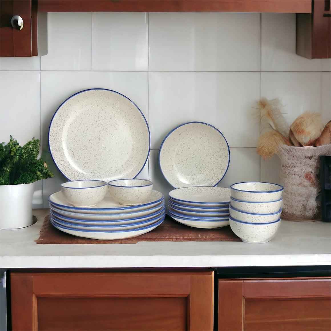 Marble white and blue ceramic dinner set from Clayful Homes