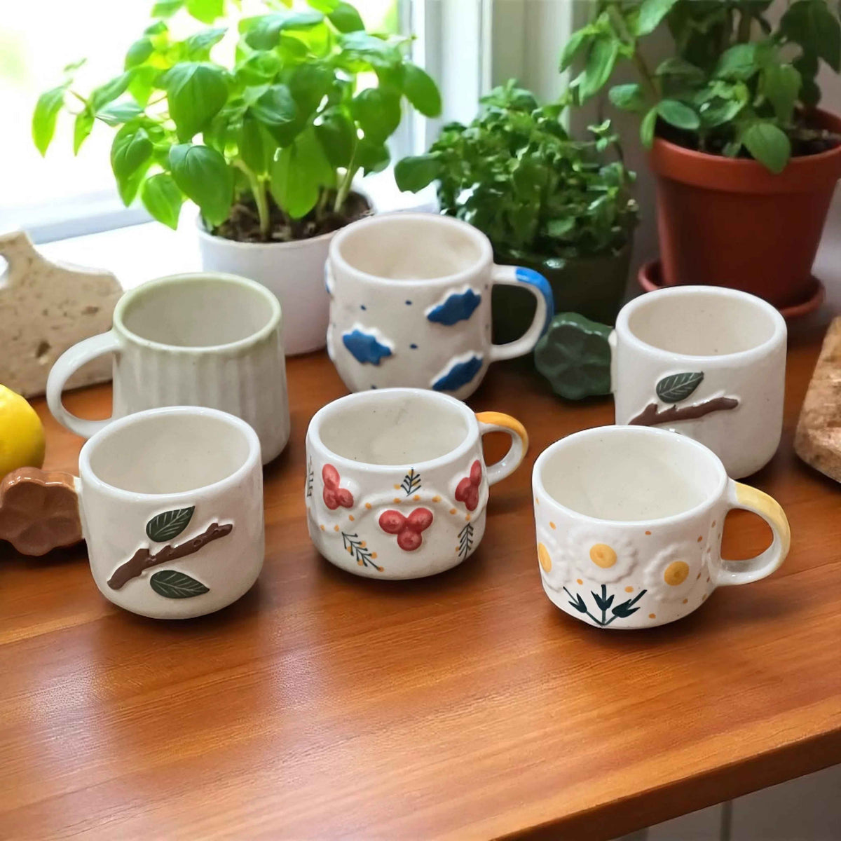 Artisan ceramic coffee mugs set of 6