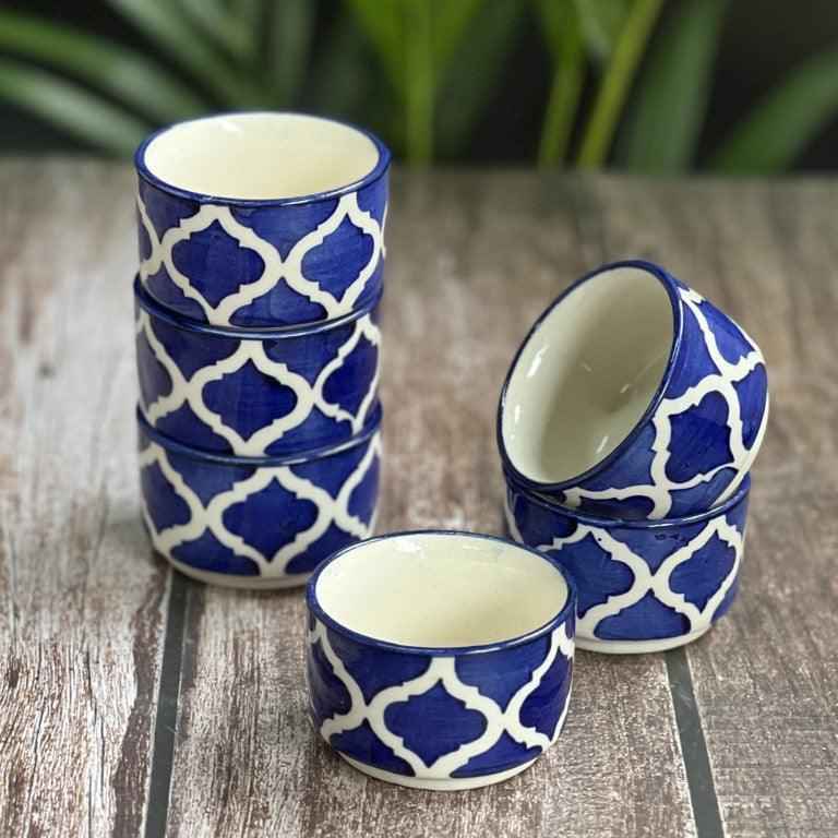 Blue Moroccan ceramic chutney and dip bowls set of six