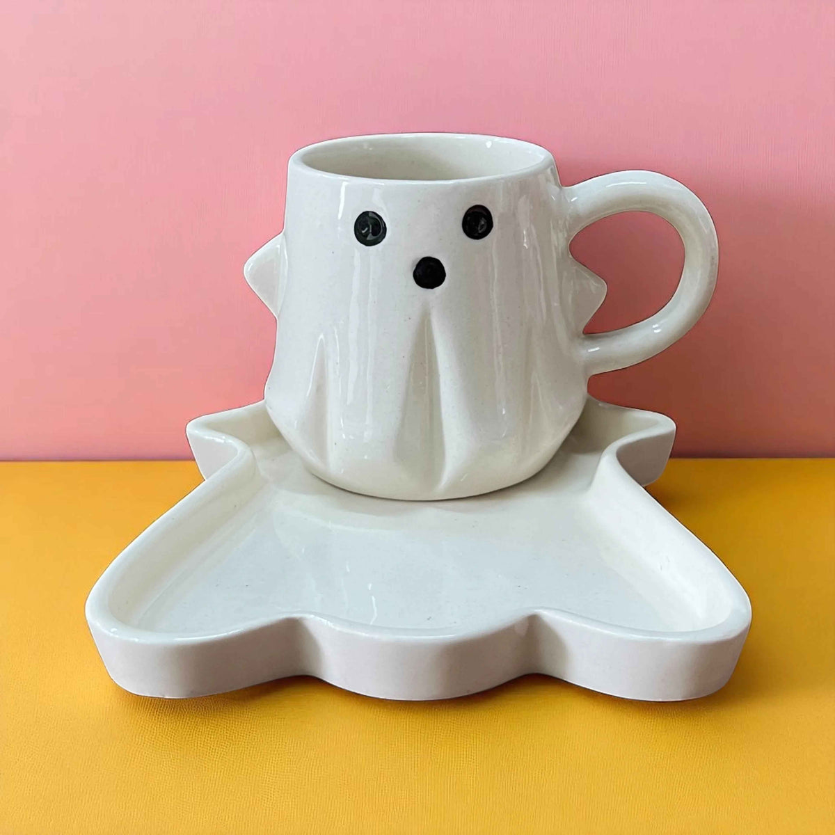 Ceramic mug and dessert plate tea-time setup