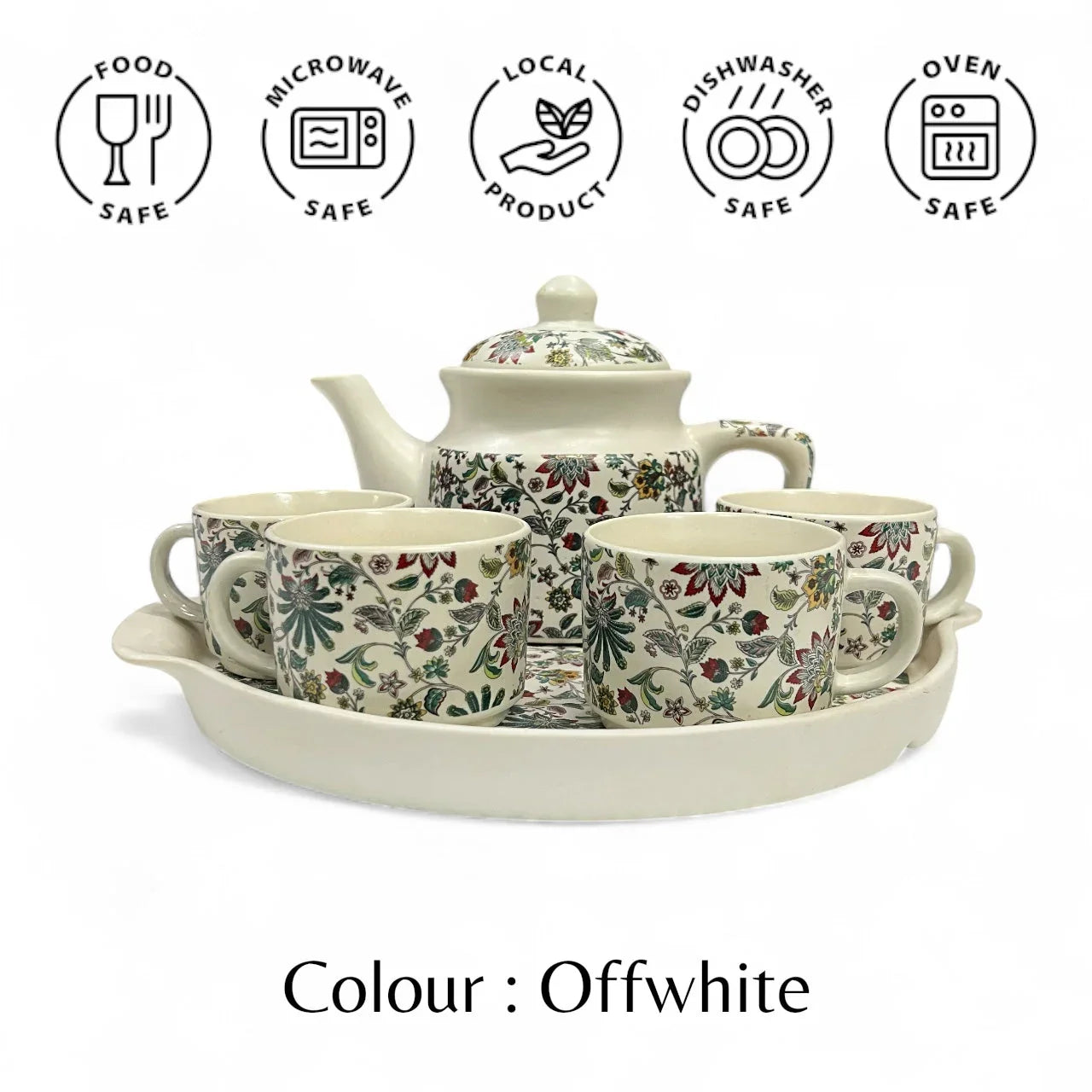 White Floral Cup Teapot Set