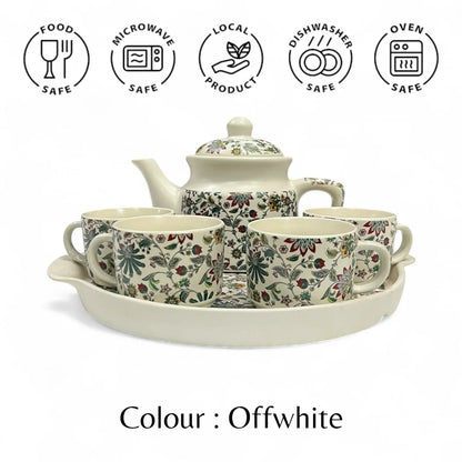 White Floral Cup Teapot Set