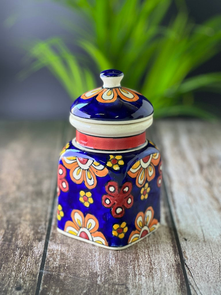 Ceramic Jars for Kitchen Storage Hand Painted Barni - Set of 1, Blue