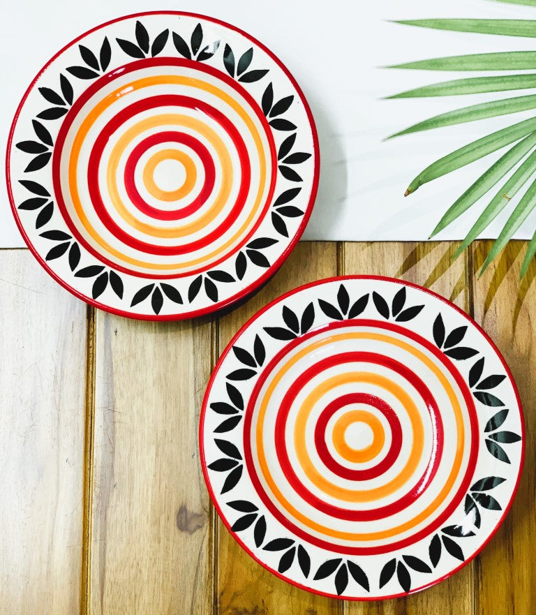 Hand Painted Ceramic Deep Starter Plates (Set of 2, Red, 21.5 cm Diameter)