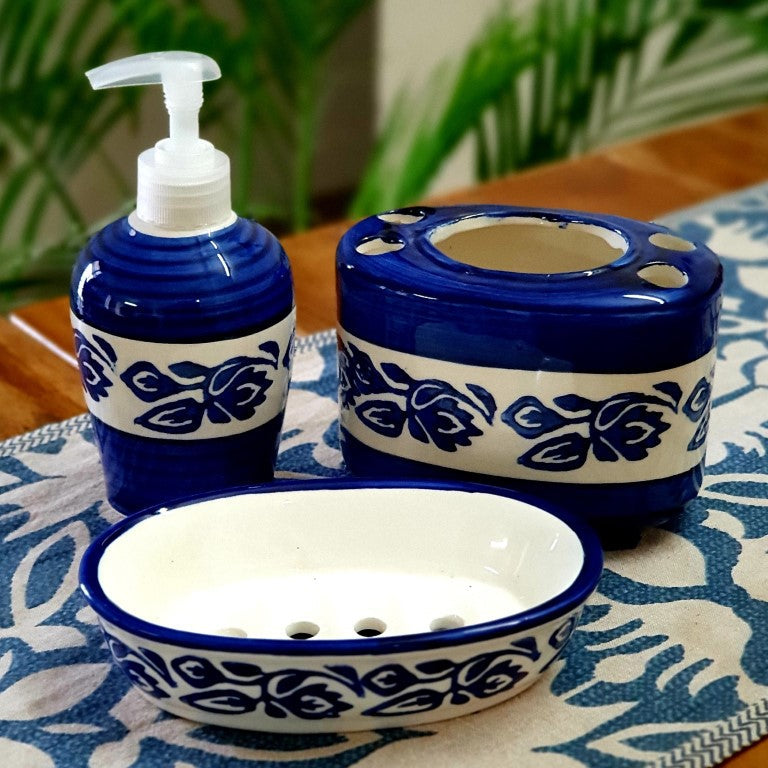 Blue Floral Bathroom Set