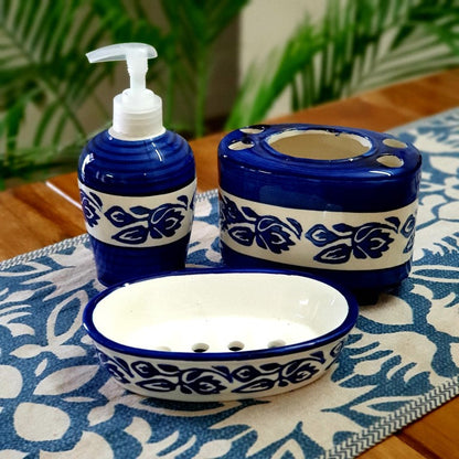 Blue Floral Bathroom Set