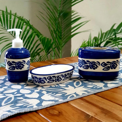 Blue Floral Bathroom Set