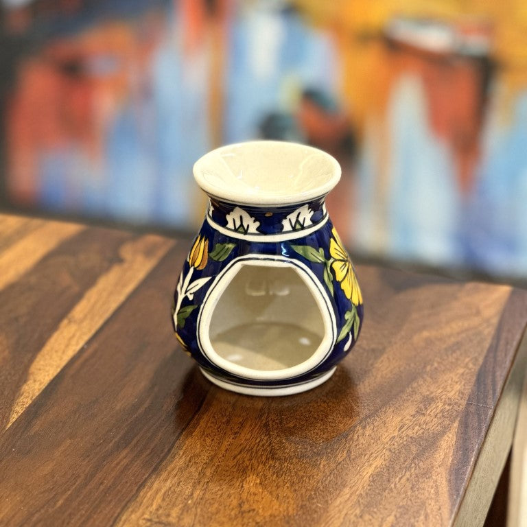 Hand Painted Ceramic Aroma Oil Diffuser Set of 1 (Blue 4.5 Inch)