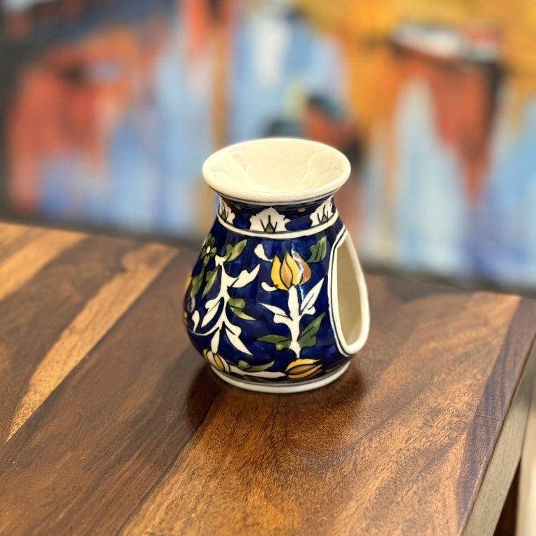 Hand Painted Ceramic Aroma Oil Diffuser Set of 1 (Blue 4.5 Inch)