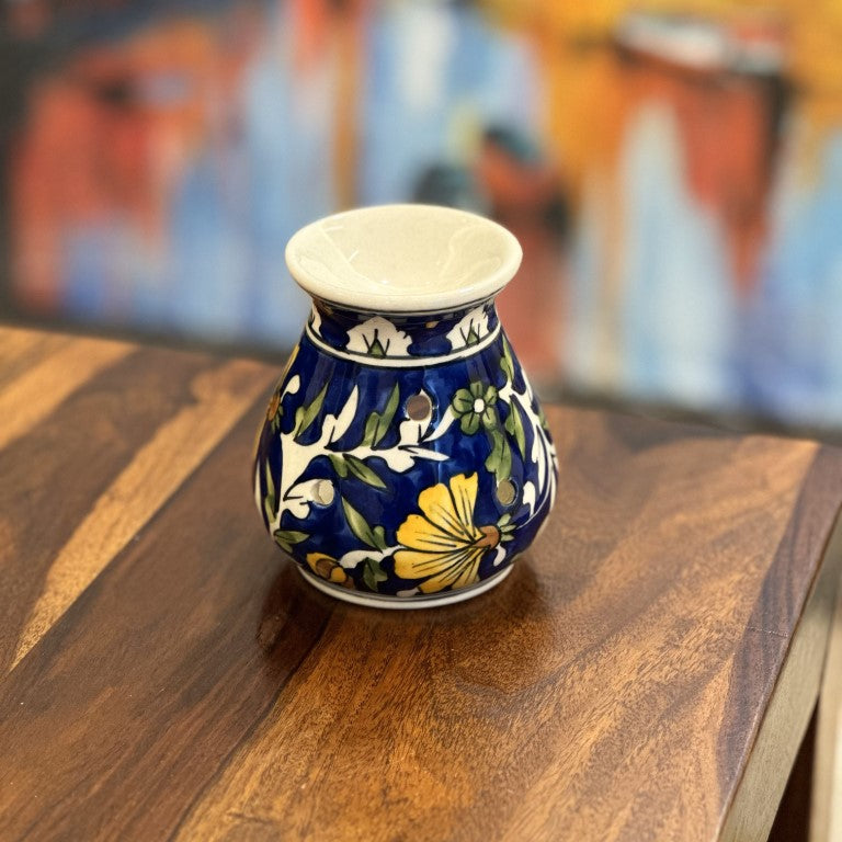 Hand Painted Ceramic Aroma Oil Diffuser Set of 1 (Blue 4.5 Inch)