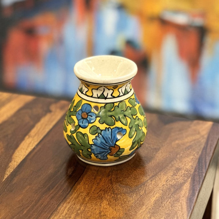 Hand Painted Ceramic Aroma Oil Diffuser Set of 1 (Yellow, 4.5 Inch)