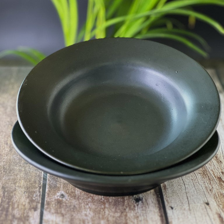 Hand Painted Ceramic Deep Starter Plates (Set of 2, Black, 21.5 cm Diameter)