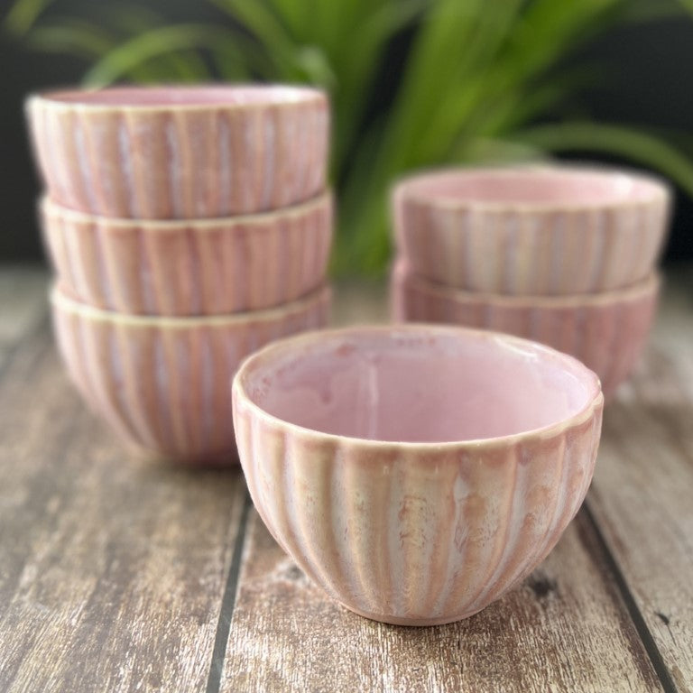 Ceramic Dinner Bowls/Katoris (Pink, Set of 4/6, Large, 250ML)