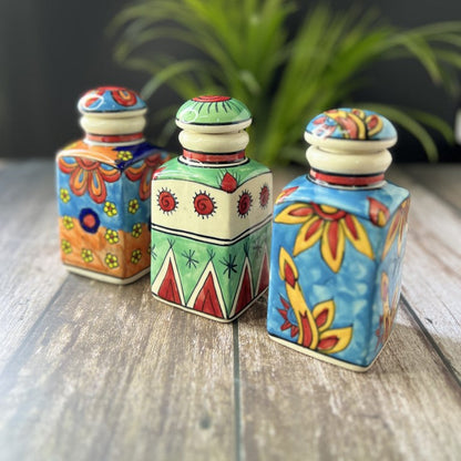 Hand Painted Air Tight Ceramic Jars With Stand