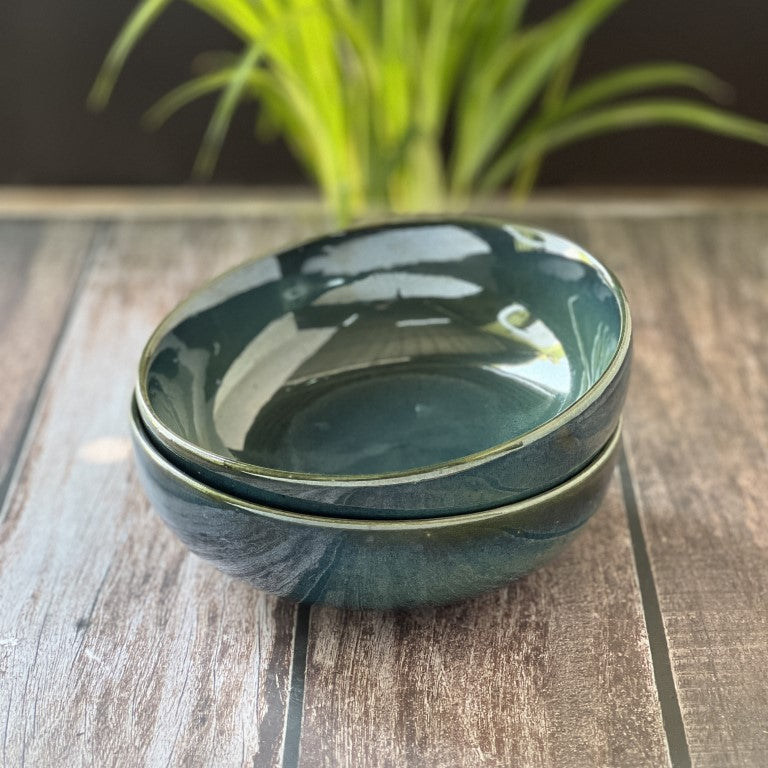 Green Stone Set of 2 Serving Bowls