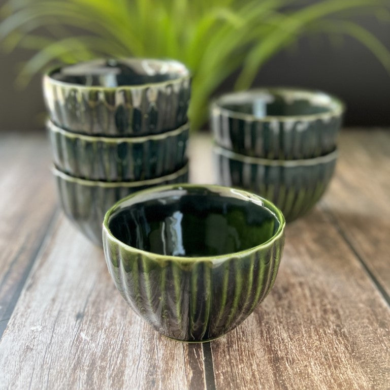 Ceramic Dinner Bowls/Katoris (Green, Set of 4/6, Large, 250ML)