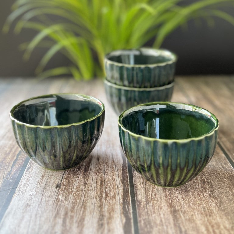 Ceramic Dinner Bowls/Katoris (Green, Set of 4/6, Large, 250ML)