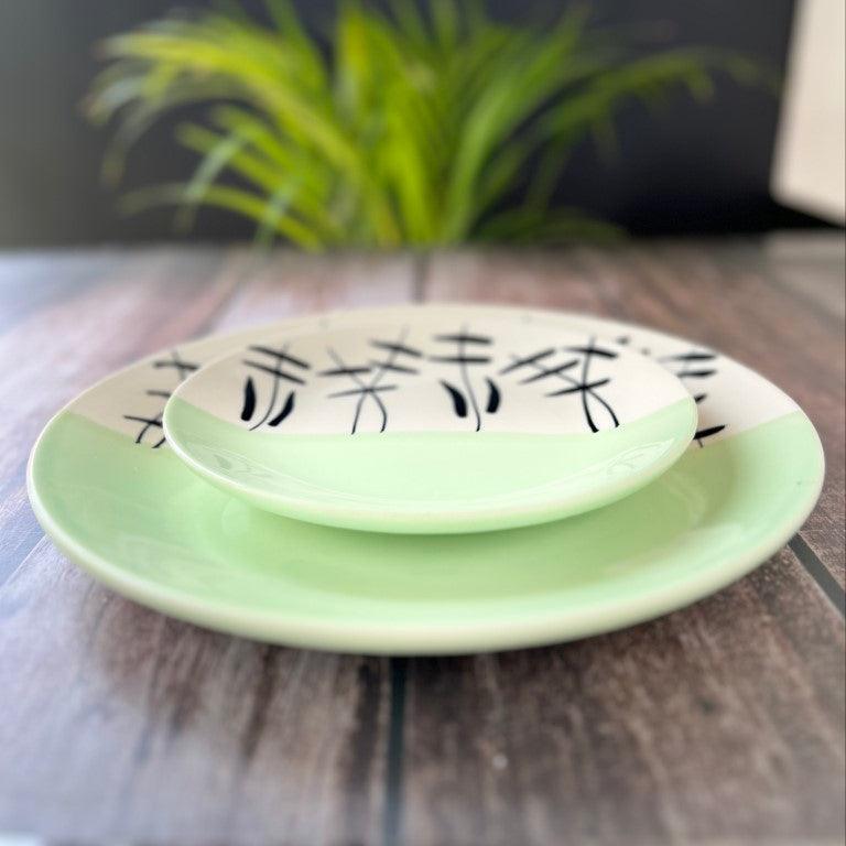 Green Hand painted Dinner Set (2 Pcs) - Clayful Homes