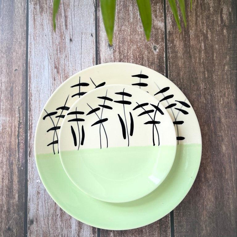 Green Hand painted Dinner Set (2 Pcs) - Clayful Homes