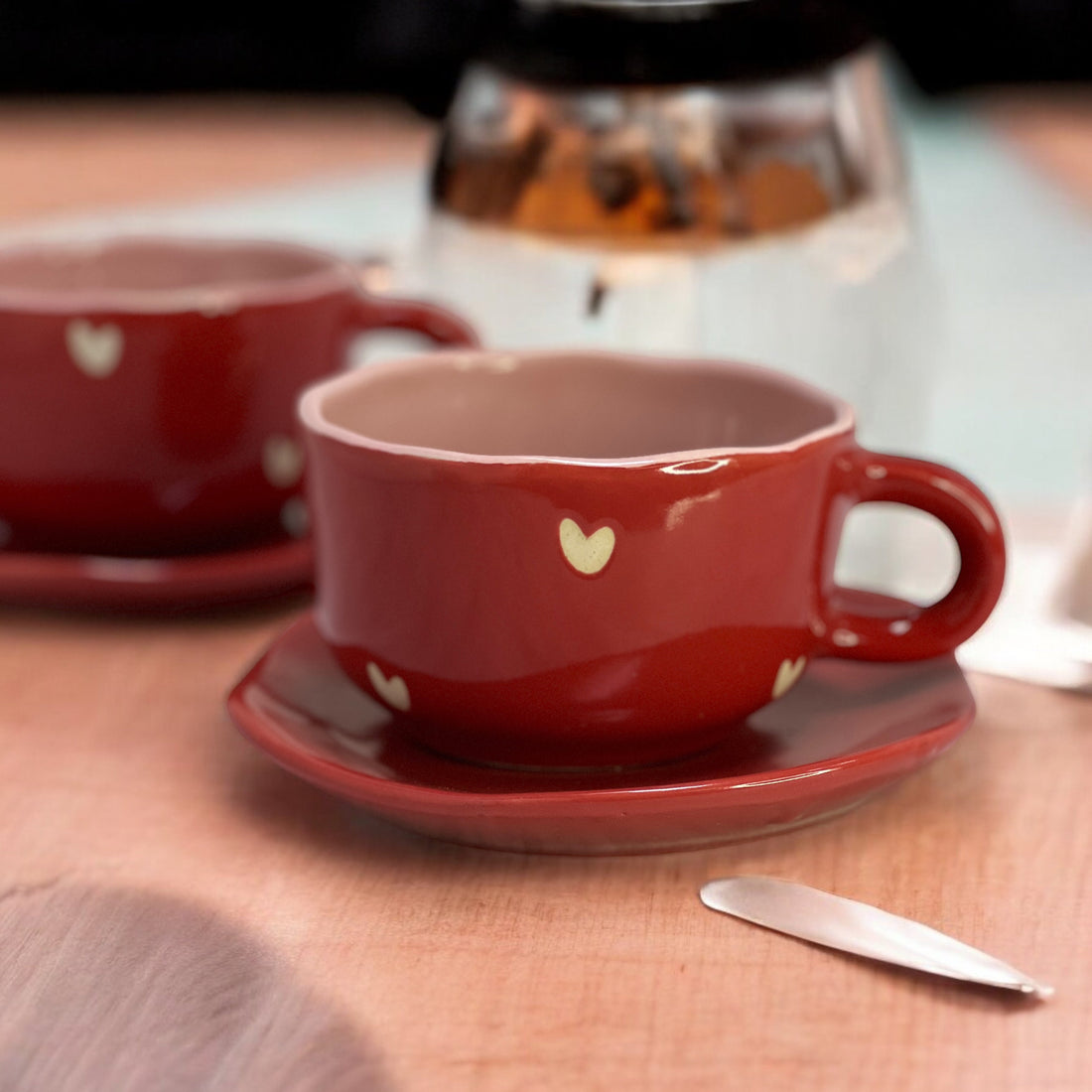 Heartfelt Cappuccino Mug with Dessert Plate