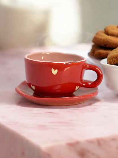 Heartfelt Cappuccino Mug with Dessert Plate