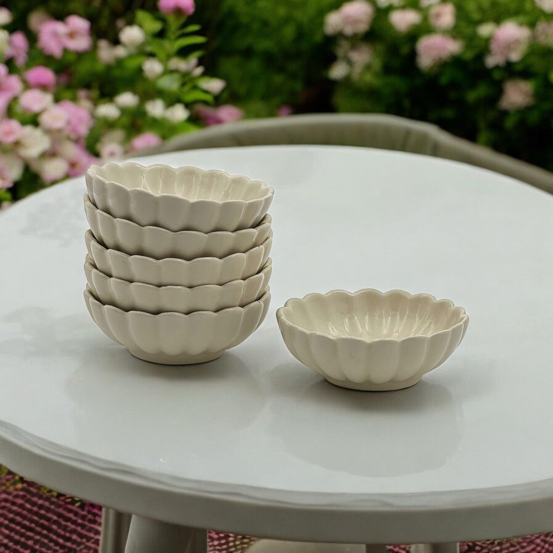 Six White Lotus Sweet Bowls - Clayful Homes