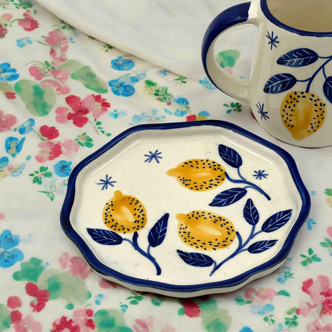 Lemon Mug ,Saucer and Dessert Plate - Clayful Homes