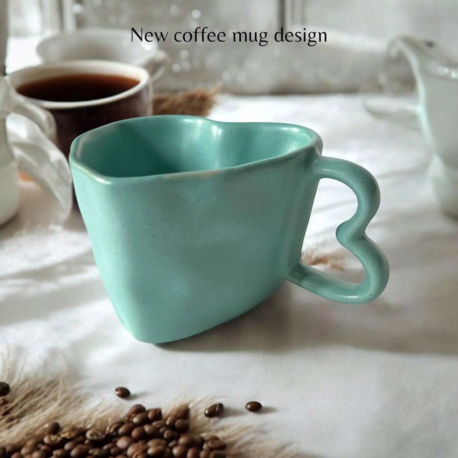 Aqua Green Hearts Coffee Mugs - Clayful Homes