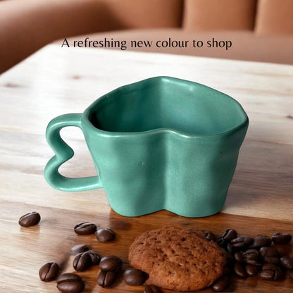 Aqua Green Hearts Coffee Mugs - Clayful Homes