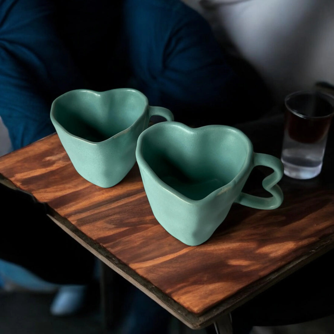 Aqua Green Hearts Coffee Mugs - Clayful Homes