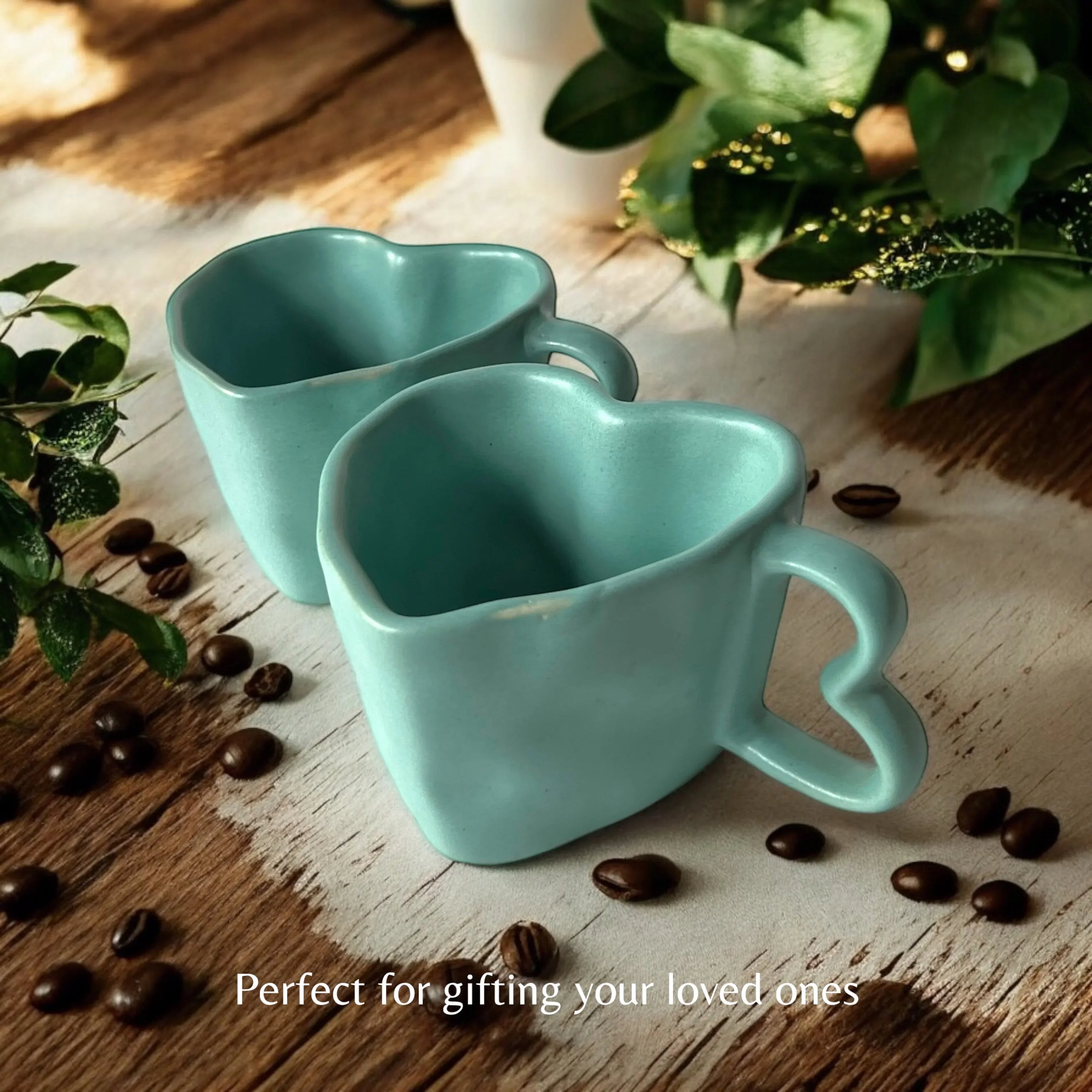 Aqua Green Hearts Coffee Mugs - Clayful Homes