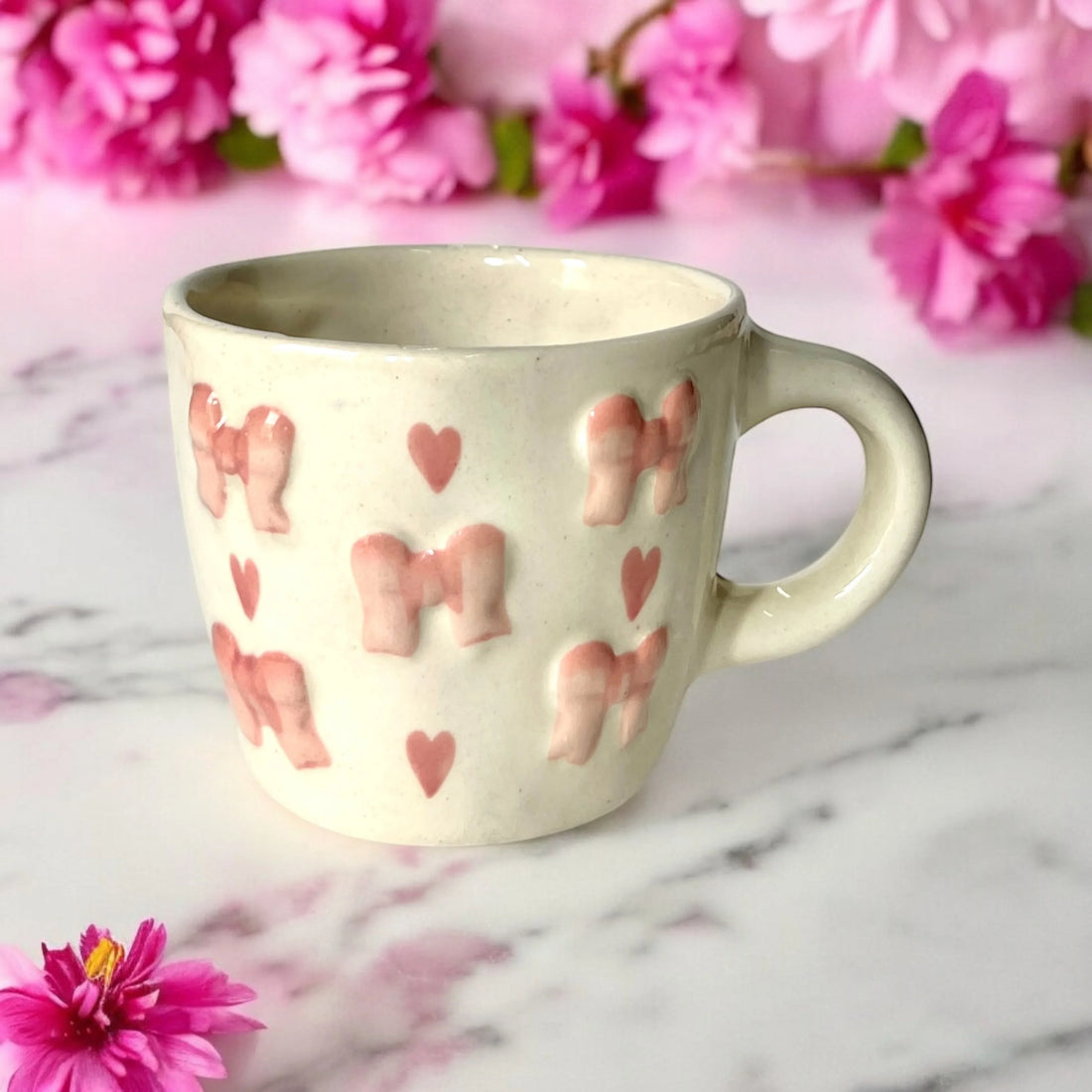 Two Bow and Hearts Mug - Clayful Homes