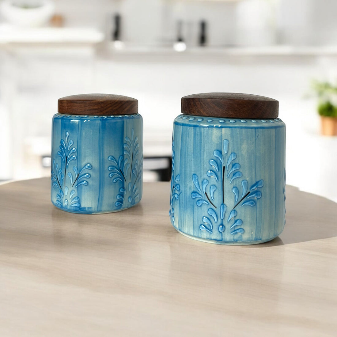 Embossed Blue Jar (Set of 1)