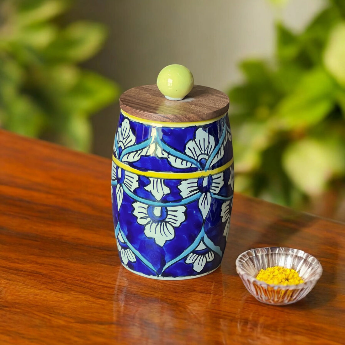 Blue Mughal Drum Jar (Set of 1) - Clayful Homes